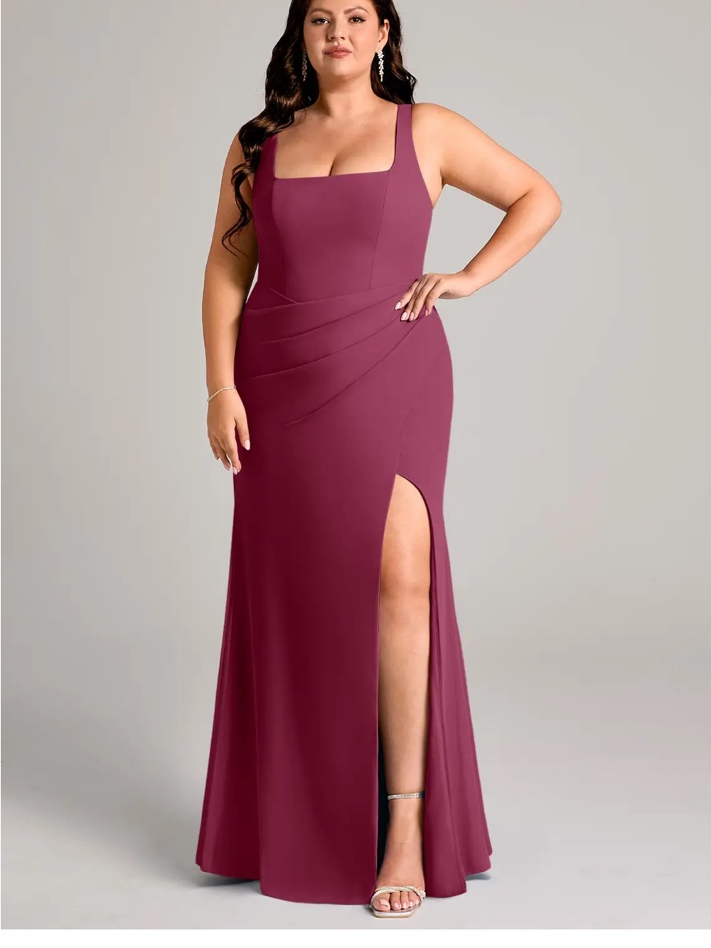 Azazie Mero Mulberry Square-Neck Dress - Picture 7 of 15